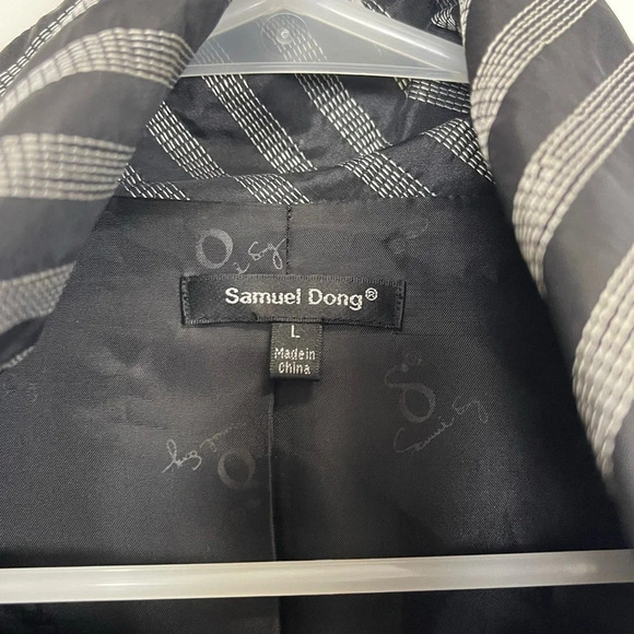Samuel Dong Jacket Coat Womens Size Large Black White Striped Flare Sleeve - Picture 8 of 14